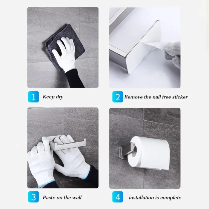 Portarrollos de Acero Inoxidable Autoadhesivo para Baño - Sin Tornillos, Acabado Negro - Imagen 7