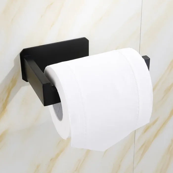 Portarrollos de Acero Inoxidable Autoadhesivo para Baño - Sin Tornillos, Acabado Negro - Imagen 4