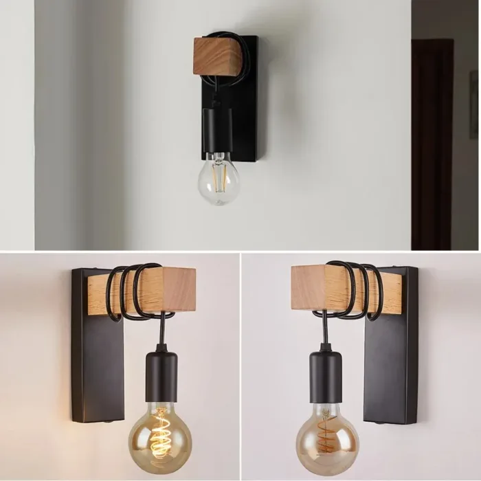 Retro Wood LED Wall Lamp E27 220V 110V Industrial Night Loft Light Fixtures Live Room Bedside Lamp Decor for Bathroom Restaurant - Imagen 4