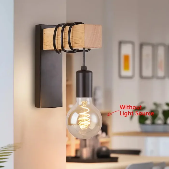 Retro Wood LED Wall Lamp E27 220V 110V Industrial Night Loft Light Fixtures Live Room Bedside Lamp Decor for Bathroom Restaurant - Imagen 6
