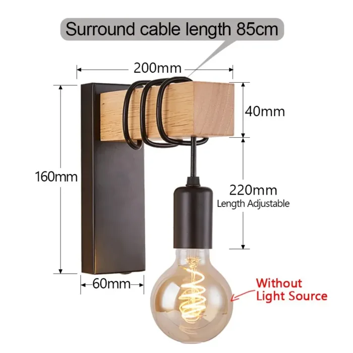 Retro Wood LED Wall Lamp E27 220V 110V Industrial Night Loft Light Fixtures Live Room Bedside Lamp Decor for Bathroom Restaurant - Imagen 2